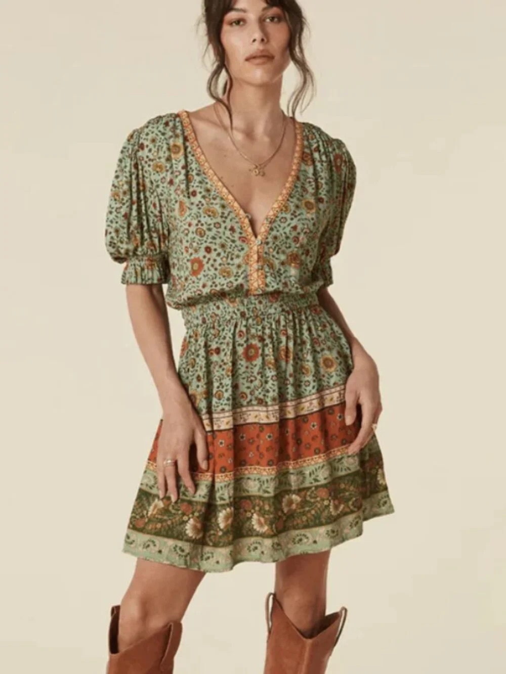 Spell Untamed Mini Dress Sage Floral Size S